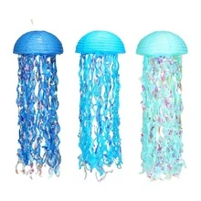 3 Peças - Lanternas de Papel Azuis em Forma de Água-Viva Penduradas, Decorações para Festa Subaquática, Lanternas de Papel Coloridas em Degradê para Festa de Aniversário de Sereia, Chá de Bebê, Decoração de Sala com Tema Oceânico e Praia