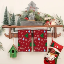 2/4 Paños de cocina con estampado de árbol de Navidad, paños de microfibra suaves y absorbentes para cocinar, hornear, limpiar, decoración de cocina, regalos para vecinos, madres, amigos, inauguración de casa - Multicolor - Ver 2