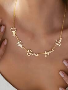 1 Stück vergoldete, versilberte oder roségoldene personalisierte Mehrfach-Namen, Buchstaben und Zahlen Anhänger Halskette, Geschenke für Paare und Familie zu Halloween, Weihnachten, in Gold, Stil, farbig, vintage, schlicht, unisex, lässig, süß, individuell, einzigartig, ideale Geschenke für ihn, ideale Geschenke für sie, Freundin, Freund, Vater, Mutter, Familie, Freunde, zu Jahrestagen, Geburtstagen, Abschluss, Prom, Party, Edelstahl Schmuck, schick für den Herbst, Schmuck & Uhren, individuell gestaltete Modewort-Halsketten - Verschiedenfarbig - Übersicht 18