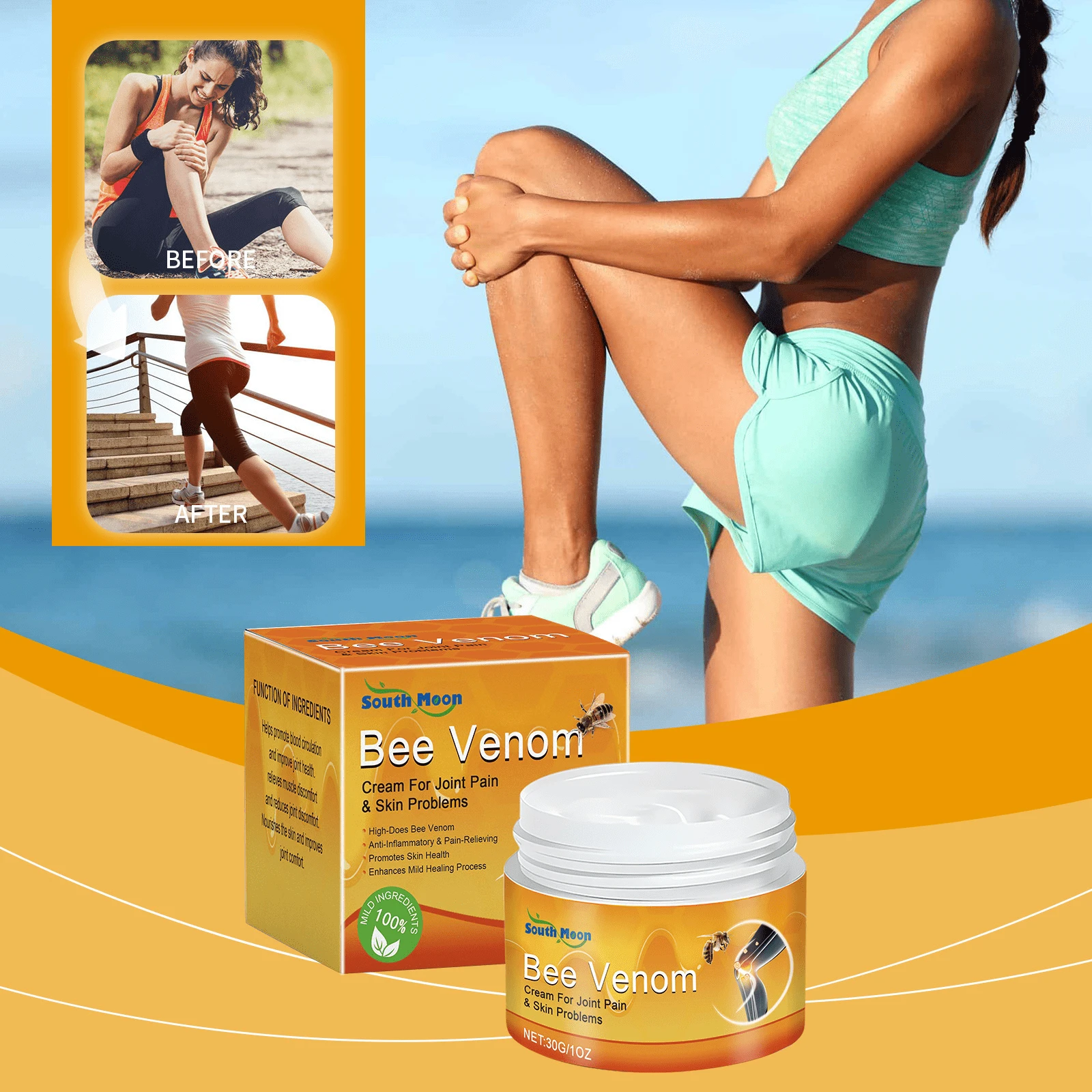 30g/1oz Crema da massaggio all'erba d'api - Per collo, ginocchio e spalla, Crema alla cura delle api, Crema di riparazione completa alle api, Crema di riparazione beige chiaro alle api