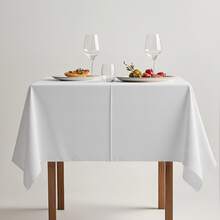 1Pc Elegant White Wrinkle-Resistant Tablecloth, Polyester Rectangular Table Cover For Halloween Christmas Birthday Party, Outdoor Picnic Wedding Camping & Kitchen Decor Multi Size