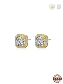1 Pair 925 Sterling Silver Jewelry, Cubic Zirconia Stud Earrings, Elegant Minimalist Design, Gift For Women, Suitable For Daily Wear, Commute, Leisure, Travel, Party, Collection, Comes With Exquisite Gift Box, Fashionable Accessory For All Seasons