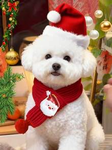 Conjunto de Chapéu e Cachecol de Natal para Animais de Estimação, Fantasia de Natal para Animais de Estimação, Capa Fofa de Outono/Inverno para Animais de Estimação, Fantasia e Conjunto de Chapéu Adorável para Feriados, Adequado para Cães e Gatos de Pequeno e Médio Porte, com Circunferência do Pescoço Dentro de 37,5 cm