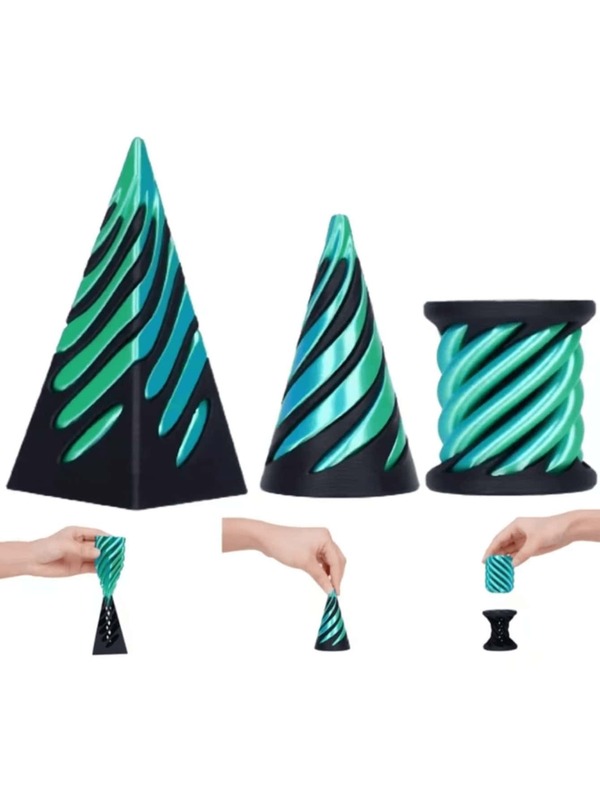10个装多尺寸双面螺旋锥3D打印减压玩具，彩色渐变结构，适合作为情人节礼物、生日礼物、家居装饰、派对礼品。
