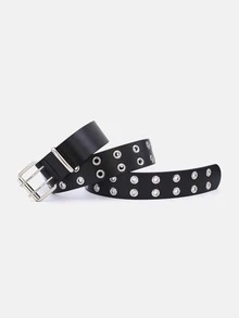 1pc Solid Color Punk PU (Polyurethane) Decorative Belt, Suitable For Daily Use, Unisex - A - View 4