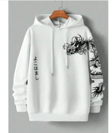 Japanese Dragon Print Hoodie Streetwear - trắng - Xem 1
