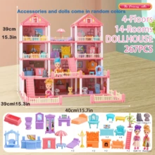 公主城堡娃娃屋玩具套装，女孩娃娃屋玩具，包括家具、娃娃和配件，豪华豪宅娃娃，儿童公主城堡 DIY 建筑套件，逼真的角色扮演娃娃，设施齐全的娃娃屋，适合 3-12 岁女孩的生日/节日礼物（部分家具配件和娃娃颜色随机）
