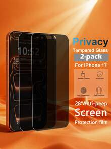 2-Pack Privacy Screen Protector For IPhone 17/17 Pro/17 Pro Max/Air/16 Pro Max/15 Pro Max/14 Pro Max/13/12/11 Pro Max, Anti-Shatter Tempered Glass [True 28° Anti-Peep] [9H Hardness] Privacy Protection Film - Black - View 13