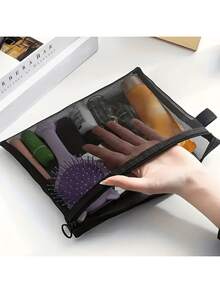 1/3pcs Lightweight Mesh Toiletry Bag - Lipstick Storage Bag Skin Care Products Storage Bag - Suitable For Cosmetics, Accessories - Hand Washable - Multifunctional Coin Wallet & Storage BagSummer Travel,Vacation Home Bathroom Decor Holiday Makeup Organizer Bathroom Accessories Back To School - Black - View 6