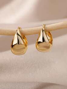 1 Pair Stainless Steel Small Earrings, Gold Round Teardrop Earrings, Fashion Wedding Jewelry Gift For Women - Gold - View 14
