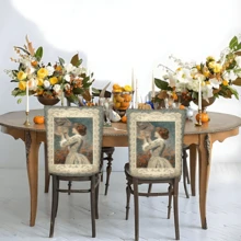 2/4/6 pièces Set, Décoration d'intérieur, Housses de chaise en lin à motif de portrait de palais, Convient pour la décoration d'intérieur quotidienne, salon, salle à manger ou jardin, et pour les rassemblements et fêtes d'hôtels et de restaurants, Matériau polyester lavable, Housses de coussin de siège de chaise de salle à manger