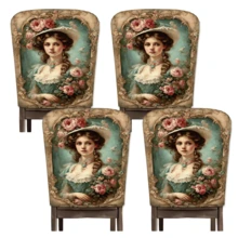 2/4/6 pièces Set, Décoration d'intérieur, Housses de chaise en lin à motif de portrait de palais, Convient pour la décoration d'intérieur quotidienne, salon, salle à manger ou jardin, et pour les rassemblements et fêtes d'hôtels et de restaurants, Matériau polyester lavable, Housses de coussin de siège de chaise de salle à manger