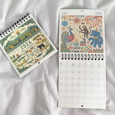 Calendário de parede pequeno, calendário com ilustração de animais coloridos, mini calendário com impressão artística, presente especial de feriado, presente de ano novo