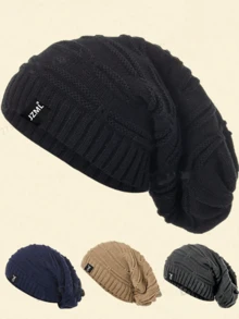 Classic Solid Color Thick Knit Beanie Hat With Five-Pointed Star Patch, Fashionable Jacquard Patterned Warm Knitted Cap For Autumn/Winter Winter Warm