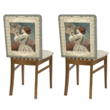 2/4/6 pièces Set, Décoration d'intérieur, Housses de chaise en lin à motif de portrait de palais, Convient pour la décoration d'intérieur quotidienne, salon, salle à manger ou jardin, et pour les rassemblements et fêtes d'hôtels et de restaurants, Matériau polyester lavable, Housses de coussin de siège de chaise de salle à manger