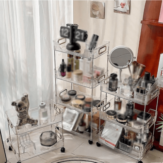 4-lagers förvaringsställ i akryl, praktiskt vagnställ med hjul, lämpligt för kök, badrum, sovrum, vardagsrum, arbetsrum, förråd, kontor, terum, förvaringsvagn/matställ