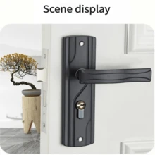 1 Set Elegant Black Metal Door Handle With Silent Hinges - Lever Lock Set For Home And Bedroom, Made Of Durable Manganese Steel, Rust-Proof, Easy Installation, Battery-Free, Home Door Lock - Black - View 10