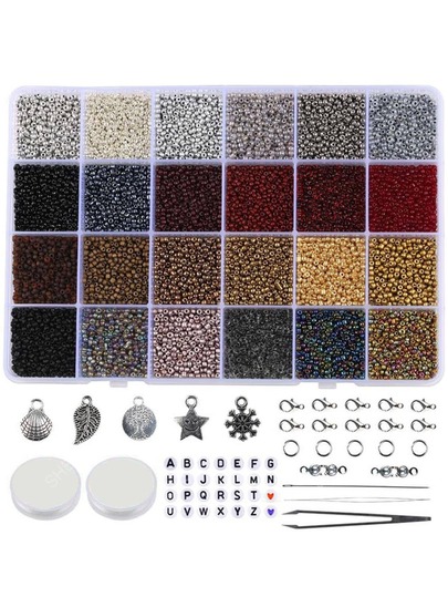 1 Caixa 24 Compartimentos Conjunto de Miçangas de Vidro Coloridas Mistas de 2mm