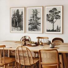 3 piezas de pósteres de lienzo con árboles vintage con marcos de madera - Impresiones artísticas de alta calidad que presentan exquisitos bocetos y vibrantes escenas de bosque - Regalos perfectos para la decoración del dormitorio, la sala de estar y el pasillo, agregando un toque de encanto invernal a tu espacio