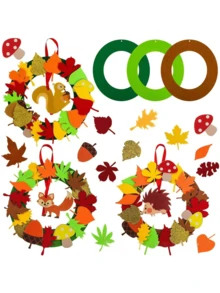 Set di corone autunnali, natalizie e del Ringraziamento, con foglie d'acero autunnali e ricci. Opere d'arte artigianali per genitori e figli, e adesivi lucidi, kit fai-da-te con adesivi in feltro a forma di foglie d'acero autunnali. Decorazioni per casa, scuola e feste, kit per decorazioni di Ringraziamento, Natale e Ognissanti - Multicolore - Visualizzare 4