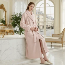 Peignoirs de bain doublés thermiques épaissis pour couple, peignoir en velours corail long pour l'automne/l'hiver