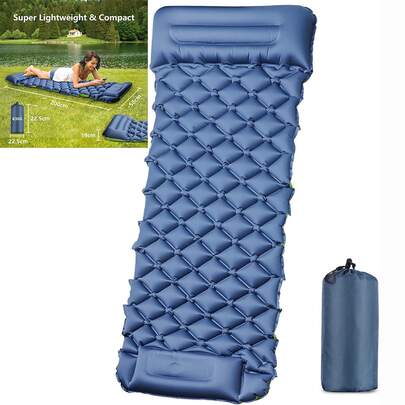 Camping Sleeping Pad, Ultralight Inflatable Camping Mat With Pillow Built-In Foot Pump Portable Inflatable Sleeping Pads Compact For Outdoor Camping,