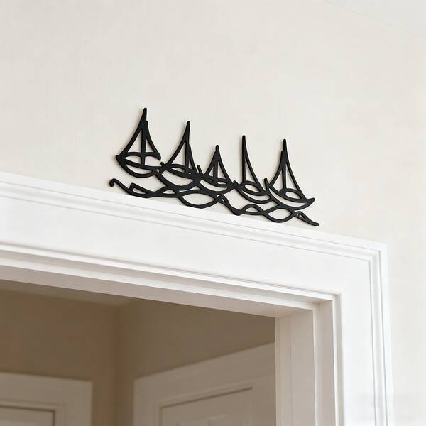 1 pieza Decoración de pared de metal con diseño minimalista, olas y veleros, arte de pared de metal con estilo costero, decoración de arte de línea de barco, regalos de cumpleaños para amantes del océano, inauguración de la casa, bodas, Día de la Madre, Pascua, regalos de Navidad, decoradores de Navidad - Construcción de hierro duradero, decoración del hogar, perfecta para la decoración de la habitación