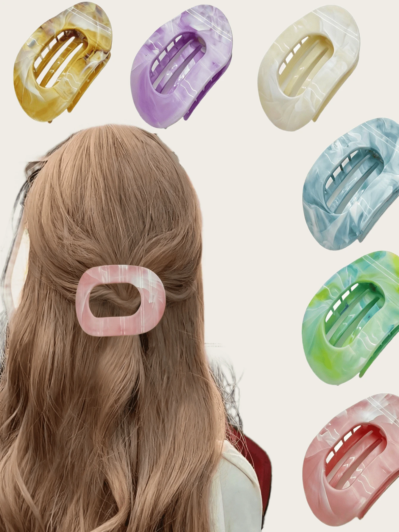 13pcs/7pcs/6pcs/4pcs/3pcs/1pc Marble Ombre Flat Round Hair Clips, Fashion Versatile Minimalist Elegant Hair Accessories Suitable For Daily Wear, Showering, Makeup, Hair Slide, Hair Barrettes
