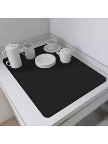 Solid Color Design, Black, Gray, Drainage Mat, Kitchen Countertop Mat, Household, Dining Room, Tableware Mat, Coffee Machine Mat, Coaster And More Uses - Black - View 3