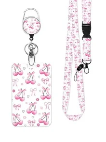 Suport retractabil pentru insignă cu model de cireșe, etichetă de identitate, carabină pentru insignă de angajat, rolă retractabilă roz pentru insignă cu șnur detașabil - Suport pentru ID și chei cu citate motivaționale, protector vertical pentru carduri pentru biroul principal, doctor, asistentă medicală, profesor, femei, studenți și profesioniști, cadou de Paște