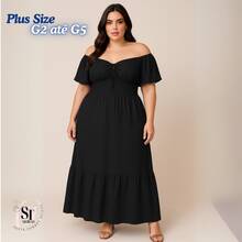 Vestido Longo Plus Size Elegante com Lastex na Cintura e Babado – G2 ao G5 Conforto e Estilo Moderno
