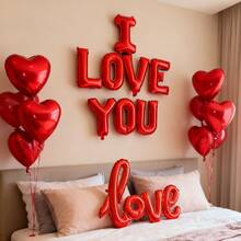 215/8pcs Red Valentine's Day Balloon Set, With "I LOVE YOU" Letter, Connected LOVE, 18-Inch Red Heart Foil Balloons. Suitable For Valentine's Day, Bridal Shower, Proposal, Wedding, Party Decoration, Birthday Decoration, Romantic Valentine's Day Home Decor, Party Supplies. - Multicolor - View 6