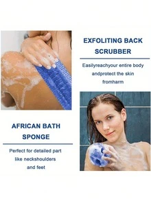 African Mesh Bath Sponge, African Mesh Long Bath Mesh Sponge Exfoliating Shower Body Scrubber Back Scrubber Skin Smooth Towel Nylon Korean Exfoliating Body Wash/Towel Japanese Body Wash/Towel Shower Gel Cleansing Sponge Back And Body Use, Loofah Body Scrub, Bathroom Accessories, Back Scrub Towel, Elastic Nylon Back Exfoliating Tool, Deep Cleansing Body Massage Bath Brush For Men And Women