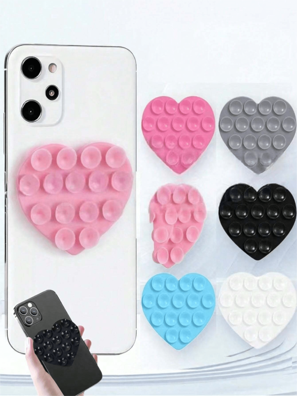 Juego de 3 piezas de soporte de teléfono con ventosa en forma de corazón de silicona de estilo aleatorio, soporte de pared multifuncional con ventosa, soporte de teléfono antideslizante cuadrado, adecuado para la mayoría de los teléfonos, perfecto para uso doméstico y al aire libre, soporte de teléfono portátil y móvil