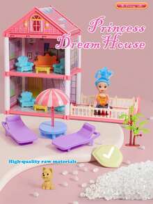 公主城堡娃娃屋玩具套装，女孩娃娃屋玩具，包括家具、娃娃和配件，豪华豪宅娃娃，儿童公主城堡 DIY 建筑套件，逼真的角色扮演娃娃，设施齐全的娃娃屋，适合 3-12 岁女孩的生日/节日礼物（部分家具配件和娃娃颜色随机）