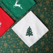 1pc/6pcs Christmas & New Year Party Decor Napkins, Snowflake, Reindeer, Christmas Tree Printed & Solid Color Fabric Placemats, Coasters, Tea Towels