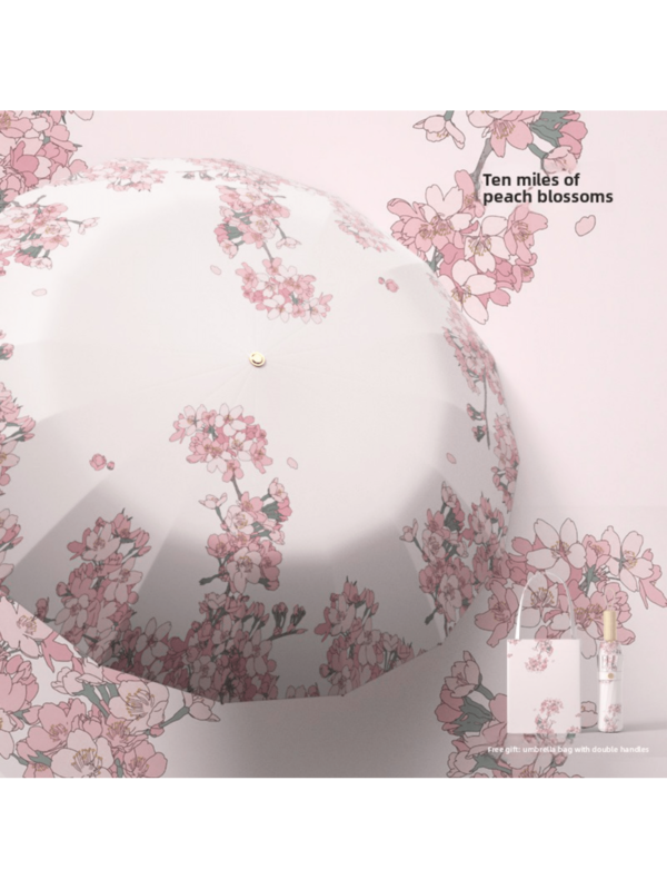 1 pieza Paraguas de alta gama con estampado interior y exterior de estilo de pintura de tinta, protección UV, adecuado para viajes al aire libre, de doble uso para días soleados y lluviosos