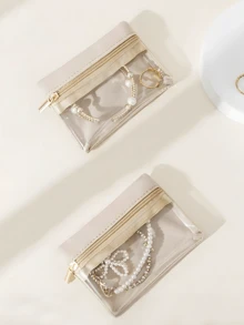 1/2/3/4/5PCS Jewelry Storage Bag, Portable Jewelry Box, Mini Velvet Transparent Zipper Style (Can Store Earrings, Earrings, Necklaces, Rings, Bracelets), Suitable For Women's Daily Life, Student Return To School, Travel Vacation, Holiday Scenes, Jewelry Box, Jewelry Organizing Box, Travel Essentials, Travel Accessories, Travel Bags, Holiday Bags, Campus Supplies, Mini Travel Jewelry Bag. - Multicolor - View 6