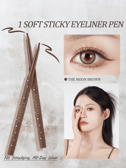 Amortals Delineador de ojos de gel ultra fino de 1,5 mm, color marrón mate, resistente al agua, a prueba de manchas, de larga duración, de uso diario, fácil de aplicar, sin desvanecimiento, adecuado para todo tipo de piel, herramienta de maquillaje, adecuado para viajes, Navidad, Halloween, Acción de Gracias, San Valentín, regalos festivos, fiestas, citas románticas, reuniones con amigas, bodas, viajes diarios, entrevistas, graduaciones