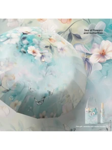 1pc Ink Painting Style Inner & Outer Printed High-End Sunshade Umbrella, UV Protection, Suitable For Outdoor Travel, Dual Use For Sunny And Rainy Days