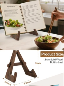 Kitchen Cookbook Stand, Recipe Book Holder For Countertop, Wooden Cookbook Display, Rustic Style Cookbook Holder - Multicolor - View 7