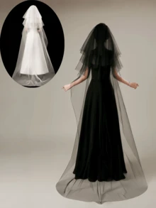 1pc Women's Black Long Trailing Veil Headpiece, 4-Layer Gradually Lengthened Mesh Veil Bridal Veil, Suitable For Weddings, Parties, Performances, Cosplay, Photography Props, Gothic Style With Hair Comb, 220cm Trailing Veil, Simple & Elegant Long Veil, Outdoor Wedding Full-Length Veil, Halloween & Holiday Decorative Accessory