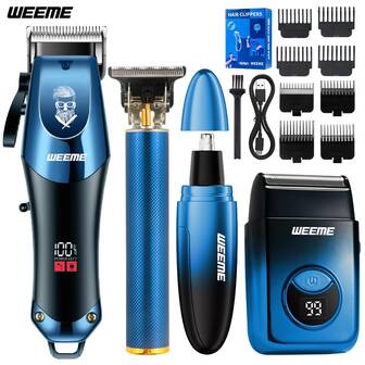  WEEME 4pcs Men's Grooming Tool Set – Rechargeable Hair Clippers, Beard Trimmer, Nose Trimmer & Razor, Wireless Multi-Purpose Haircut Kit With Adjustable Combs, Perfect For Home Haircuts, Beard Styling & Personal Care