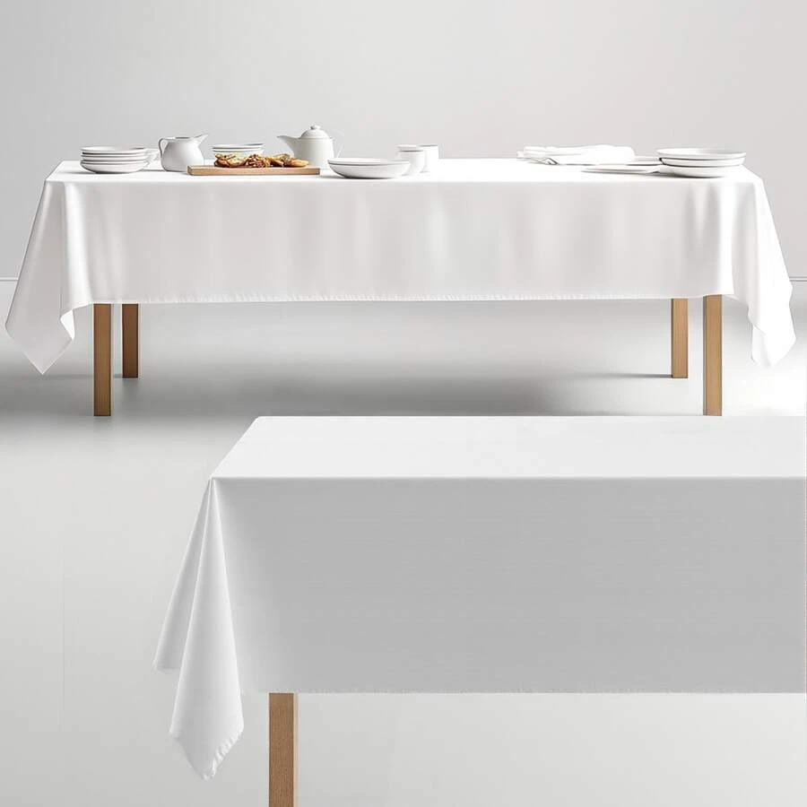 1Pc Elegant White Wrinkle-Resistant Tablecloth, Polyester Rectangular Table Cover For Halloween Christmas Birthday Party, Outdoor Picnic Wedding Camping & Kitchen Decor Multi Size