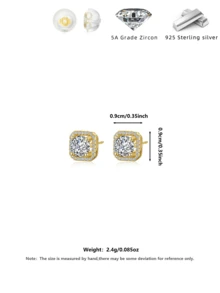 1 Pair 925 Sterling Silver Jewelry, Cubic Zirconia Stud Earrings, Elegant Minimalist Design, Gift For Women, Suitable For Daily Wear, Commute, Leisure, Travel, Party, Collection, Comes With Exquisite Gift Box, Fashionable Accessory For All Seasons