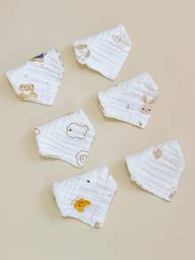 5pcs/Pack Cute Cartoon Print Baby Bibs, Soft Infant Burp Cloths, Newborn Washcloth, Baby Essentials