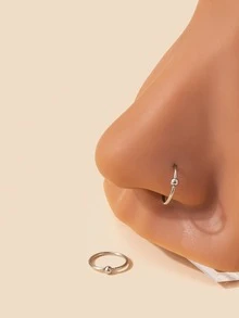 2pcs Minimalist Geometric Stainless Steel Piercing Round Ball Nose Ring, For Men Daily Wear & Party