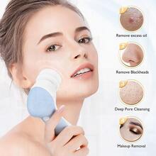 Facial Cleansing Brush Silicone Scrubber: 2 In1 Electric Exfoliating Device - Waterproof Deep Cleaning & Exfoliation - Màu xanh lam - Xem 3