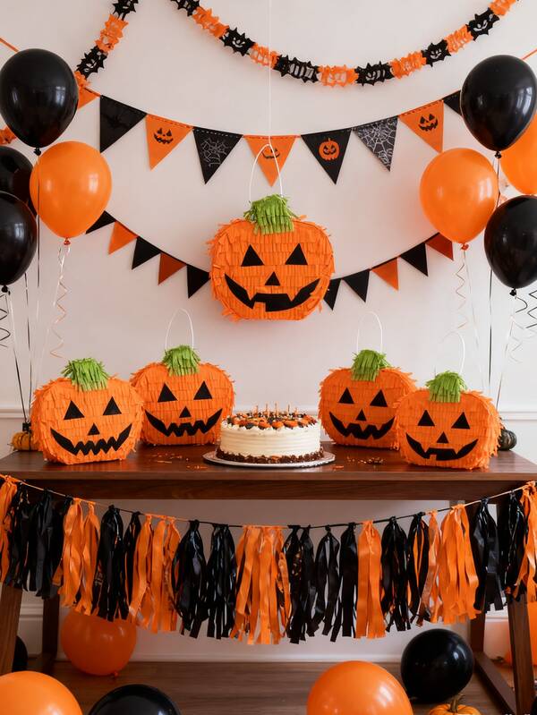 1PC/BOX Mini Pumpkin Pull String Pinata For Halloween Harvest Party Decorations, Party Supplies, Photo Prop, October Birthday, Funny And Spooky, Fits Candy Favors,Games(15.5"15"5CM)