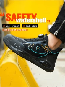 Steel Toe Work Shoes For Men - Slip-On Work Sneakers With Kevlar Midsole, Lightweight Cushioned TPU Sole, Anti-Slip & Puncture Resistant, Lazy Button Design For All-Season Wear - Đen và trắng - Xem 1